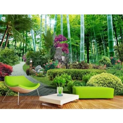 Papel De Parede 3D Paisagem Custom Photo Wallpaper Chinese Style Garden Bamboo Forest Nature 3D Wall Murals Living Room Frescoes