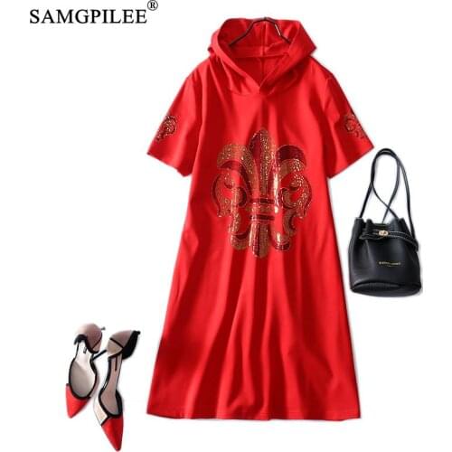 Dresses For Women 2021 New Korean Style Fashion Romantic Hot Rhinestone Hooded Collar A-line Stretch Midi Dress Woman 4XL