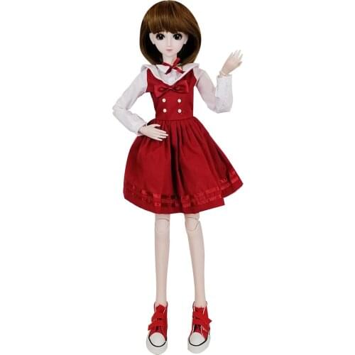 EVA BJD 1/3 BJD Doll 24in 60CM 22 Ball Jointed Gift SD Doll Makeup Full Set School Uniform Girls Short Brown Hair for Girl Gift