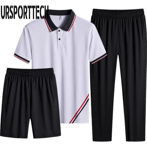 Tracksuit Men Sets Summer Casual Mens Set 3 Pieces Sportswear Suit Outfits Short Sleeve T-shirt Pants Shorts Joggers Sets