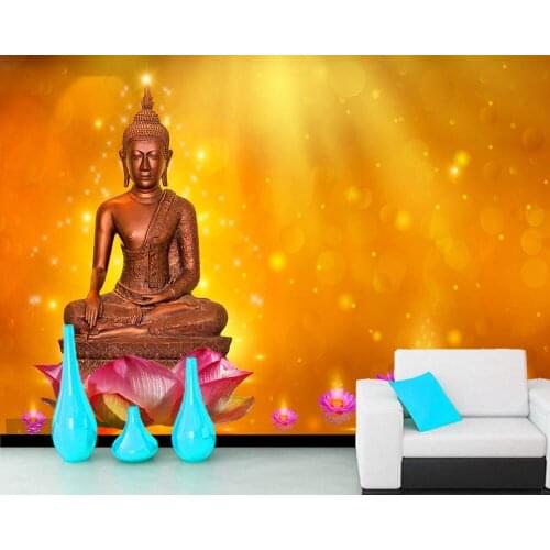 Buddha statue water lotus orange background 3d wallpaper papel de parede,living room bedroom wall papers home decor mural