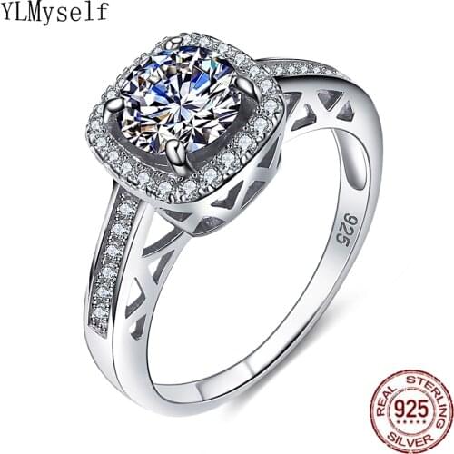 Solid Real Silver Square Ring Pave Shiny Big Cubic Zircon High Quality Wedding Engagement 925 Fine Jewellery Statement Jewelry