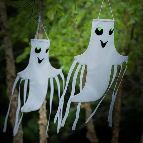 Halloween Smiling Ghost Windsock Outdoor Hanging Ghost Windsock Halloween Props for Lawn Garden Theme Party