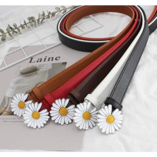 Q Daisy Buckle Belt Women Imitation Leather Alloy Buckle Belt New Belt Leisure Jeans Fashion Dress Women Belt Fashion Thin Sash