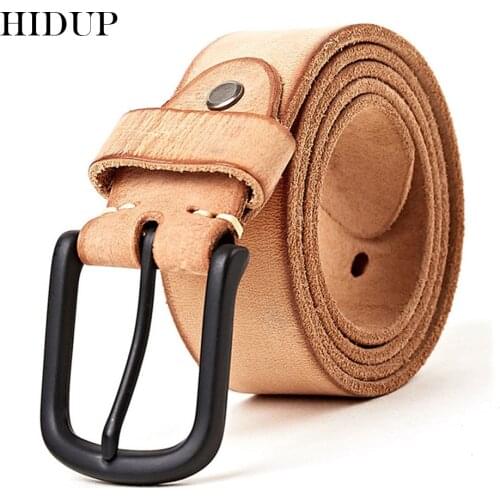 HIDUP Top Quality 100% Pure Solid Cow Cowhide Leather Belt Pin Buckle Genuine Belts Retro Casual Style Jean Accessories NWJ285