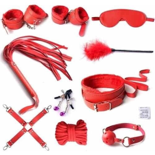 XC USHIO 10pcs/set Exotic Accessories PU Leather BDSM Sex Bondage Set Sex Handcuffs Whip Rope Adult Games Sex Toys for Couples