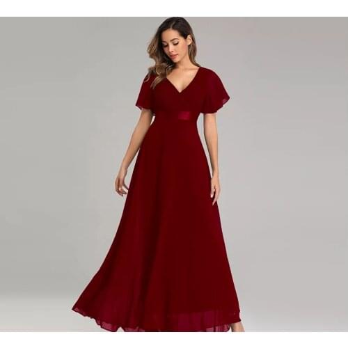 Evening Dresses XUCTHHC Elegant V-Neck Ruffles Chiffon Formal Evening Gown Robe Vestidos De fiesta Dress for Wedding Party