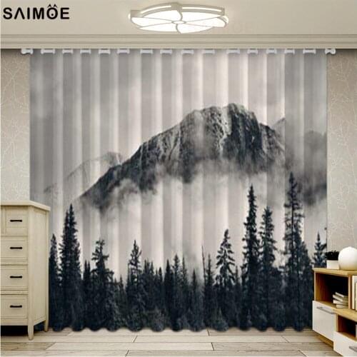 Foggy Mountain Curtain For Living Room Forest Coniferous Tree Bedroom Curtain Blackout Nature Snow Pine Decor Ultra Micro Shadow