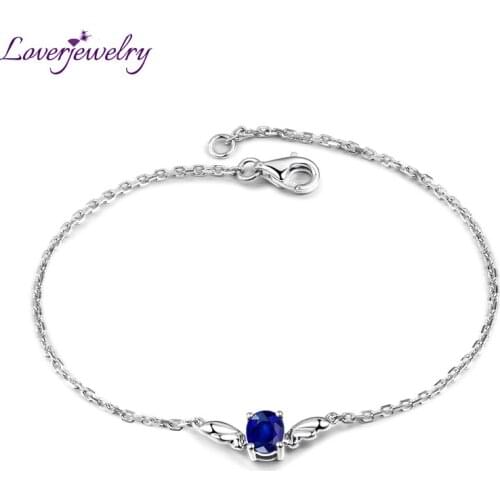 LOVERJEWELRY Women Bracelets Bat Shape Solid 18Kt Gold 5x6mm Oval Cut Natural Sapphire Bracelet Chain For Girl Jewelry Gift