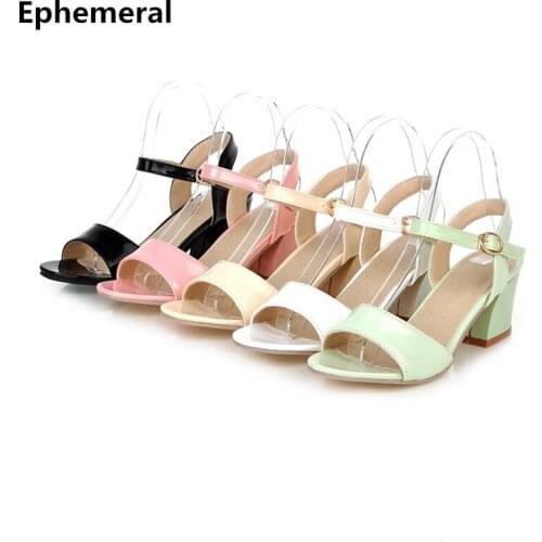 Lady Cute High Heel Shoes With Buckle Strap Blue Black Medium Heels Sandalia Feminina Summer OL Women Shoes Peep Toe Size 43-34