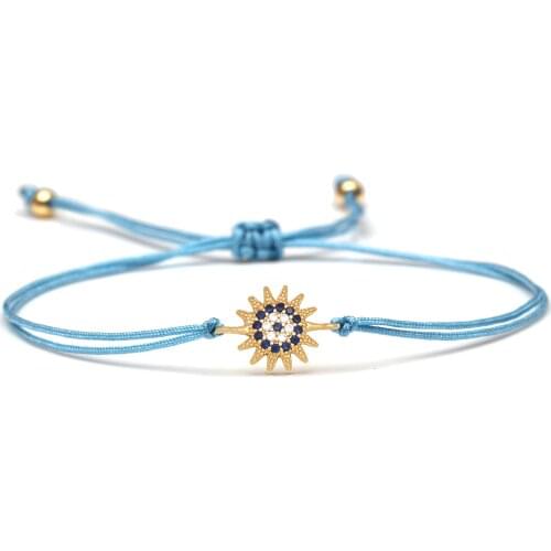 Cubic Zirconia Copper Sun Charm Bracelet Women Girl 2020 New Fashion Blue Black Purple Orange String Handmade Jewelry Present