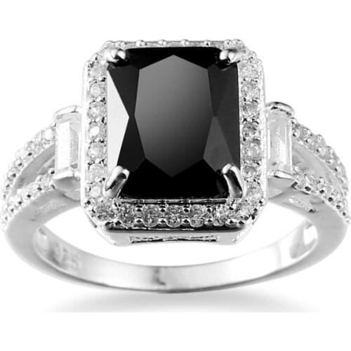 Charm Female Black Square Zircon Stone Ring 925 Sterling Silver Promise Weddind Rings for Women Big Crystal Ring Jewelry Anillos
