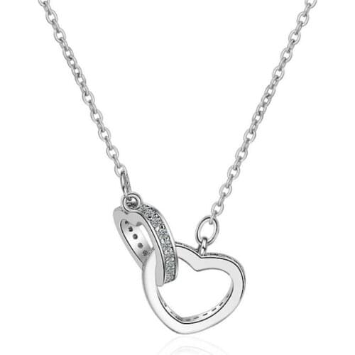 KOFSAC Romantic Full CZ Double Love Heart Buckle Clavicle Chain Necklaces For Women Rose Gold Silver 925 Necklace Jewelry Gifts