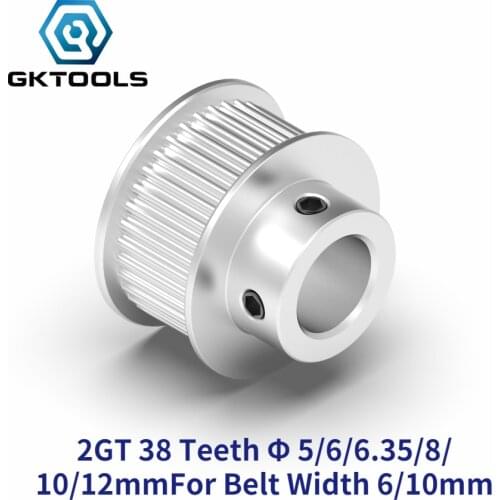 GKTOOLS 38 Teeth 2GT Timing Pulley Bore 5/6/6.35/7/8/10/12mm for GT2 Open Synchronous belt width 6/10mm small backlash 38Teeth