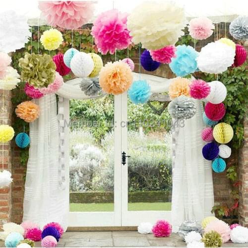 100pcs 25cm(10inch) Hot Colors Tissue Paper Pom Poms Wedding Party Decoration, Craft Paper Flower Ball Home Decoration