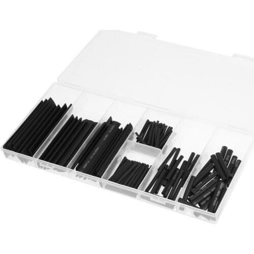 127pcs Black Shrinkable Tube Polyolefin Halogen-Free Heat Shrink Tubing Sleeving Wrap Wire Cable Sleeve Kit Shrink Ratio