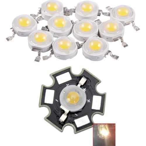 1x 3W High Power Star LED Light Lamp Bulb (White) & 10Pcs 1W Power Saving Warm White LED Lamp Beads Transmitter 95-100LM