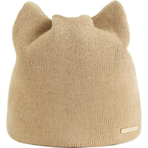 2021 New Winter Hat Cat Ear Shaped Knitted Beanie Women Solid Color Warm Earmuffs Hat Skullies Bonnet Caps for Men Gorras Hombre