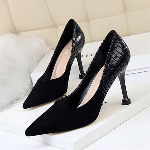 9cm Stiletto Heels Pointed Toe Shoes Apricot Black Wedding Shoes Serpentine Dress Pumps Plus Size