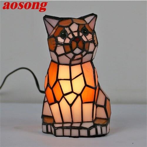 AOSONG Tiffany Table Lamps Modern LED Dog Shade Desk Light Creative for Home Bedside Decoration