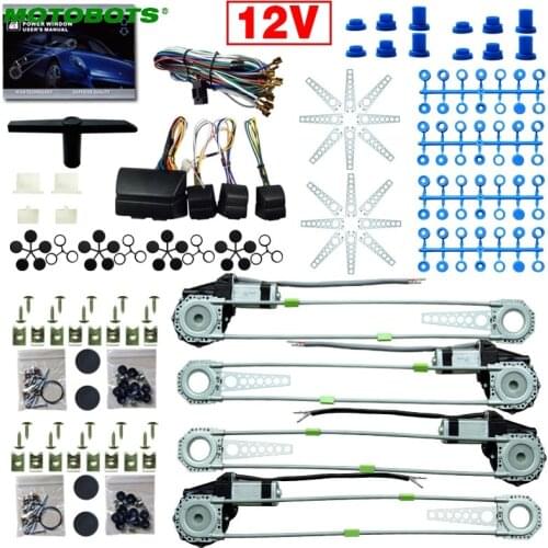 MOTOBOTOS 1Set DC12V Car/Auto Universal 4 Doors Electronice Power Window kits With 8pcs/Set Swithces and Harness