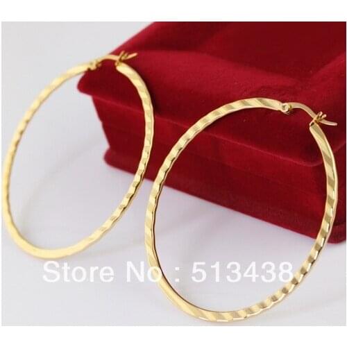 Free ship!3pairs/lot Fashion girls jewelry high-grade stainless steel yellow round 55mm hoop earring.fiancee birthday gifts