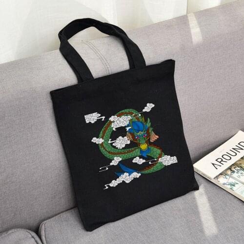 Harajuku Punk Large Canvas Shoulder Bag Tote Bags for Ladies Korean Dragon Print Casual Canvas Bag Ladies Eco Foldable Bag