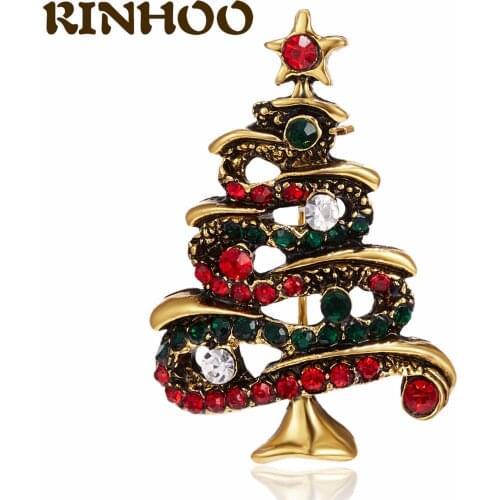 RINHOO Christmas Tree Brooches Women Rhinestone Xmas Tree Brooch Gift Fashion Jewelry Festival Brooch Winter Coat Accessories