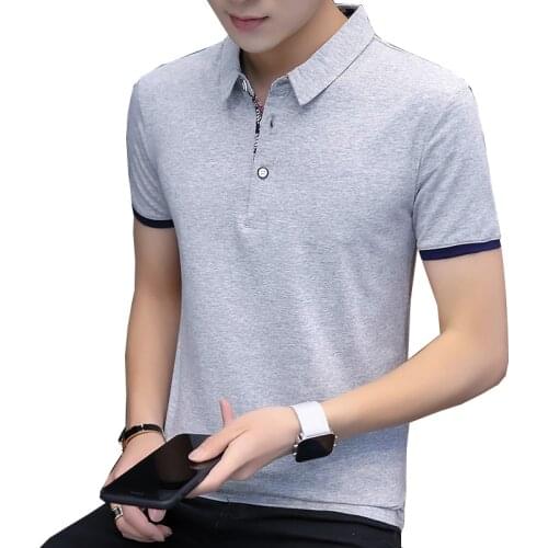 BROWON 2020 Summer New Casual Men T-shirt Short Sleeve Turn-down Business T-shirt Men Slim Solid Cotton T-shirt Clothing