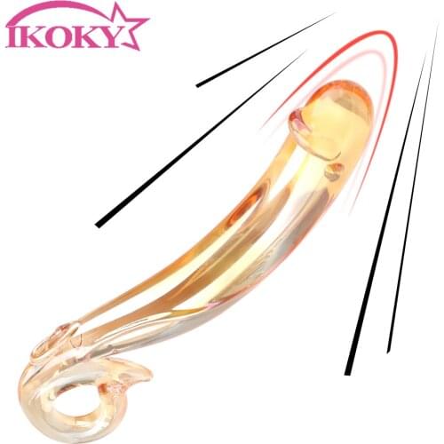 Golden Glass Dildo Fake Penis Transparant Crystal Cock Butt Anal Plug Sex Toys for Women Vagina Massage Female Masturbation