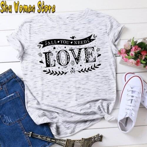 Tshirt Women Plus Size Casual Short Sleeve Love Letter Print White Harajuku T Shirt Loose Summer Top fashion camiseta mujer