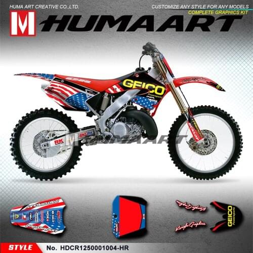 HUMAART Motorcycle Graphics Racing Stickers Dirt Bike Vinyl Decals Kit for CR125 CR250 CR 125 250 2000 2001, Blue Red