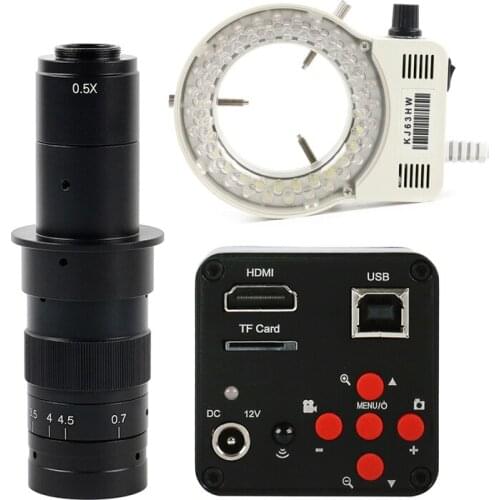 HDMI USB 1080P 38MP Industrial Electronic Digital Video Microscope Camera + 144 LED Ring Light + 100x 180x 300x C Mount Lens