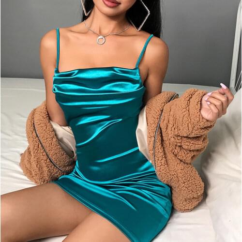 Hirigin Vintage Summer Draped Satin Silk Womens Spaghetti Strap Bodycon Slim Party Evening Mini Dress