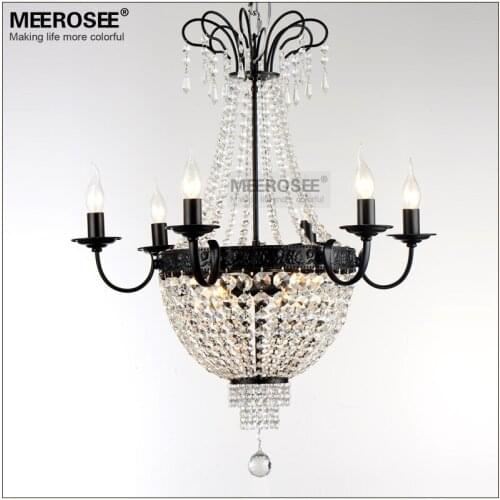 French Empire Crystal Chandelier Light Fixture Vintage Crystal Lighting Wrought Iron White Chrome Black color