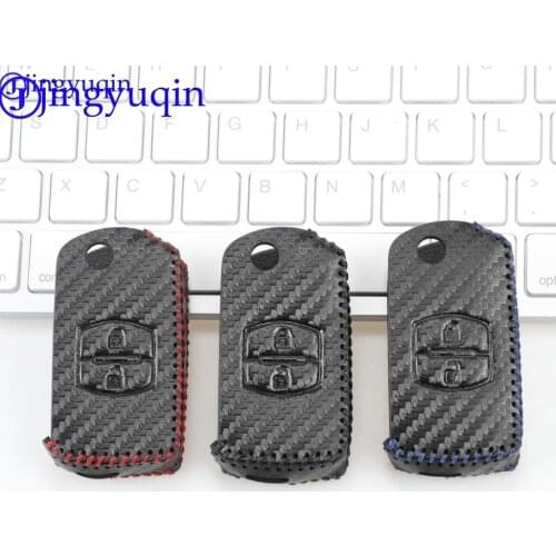 Jingyuqin 2b Carbon Leather Car Key Case Cover Shell For Mazda 3 5 6 Folding Flid Key Holder Case