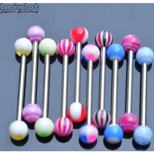30PCS Stainless Steel Tongue Piercing Ring Mix Tongue Barbell Lot Ear Nipple Piercing Ring Piercing Langue Sexy Body Jewelry