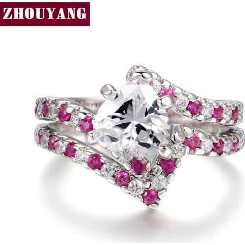 Heart-cut Cubic Zirconia Silver Color Fashion Jewelry Ring Sets Wedding Engagement Party For Women Girl DD019