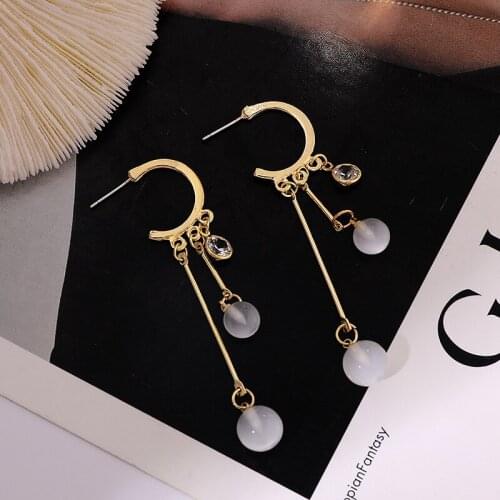 Korean Elegant Opal Drop Earrings Golden Dangler Rhinestone Inlaid Earrings Women Earrings Girl Gifts Valentine For Friends