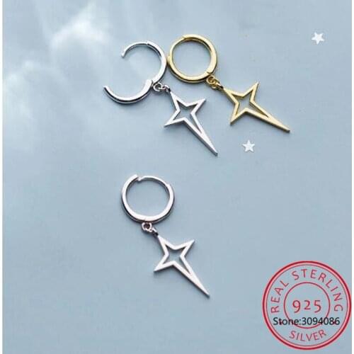 LEKANI 925 Sterling Silver Prevent Allergy Earrings Geometric Hollow Star Cross Pendant Hoop Earrings For Women S-E1087