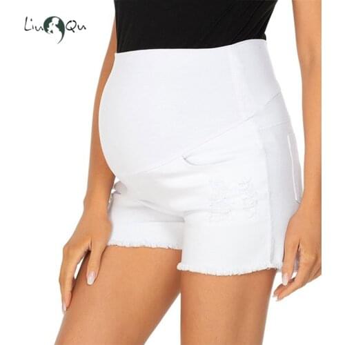 Maternity Summer Shorts High Waitst Pants for Pregnancy Elastic Waist Short Knitted Loose Shorts with Pocket Maternity Clothes