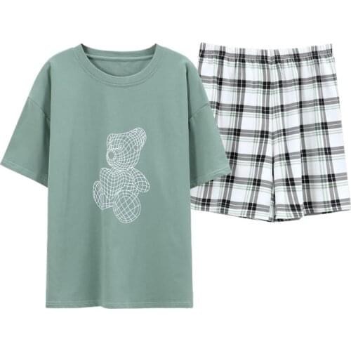 Summer 2021 Ladies Cotton Pajams Sleepwear Women Short-sleeved Pijama Suit Female Clothes Sets Home Apparel Dress Outfits