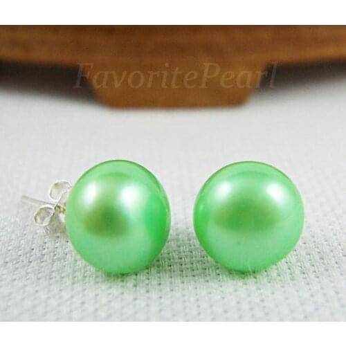 Favorite Pearl Earrings AAA 8-8.5mm Spring Green Natural Freshwater Pearl Stud Earring Classic Wedding Birthday Party Women Gift