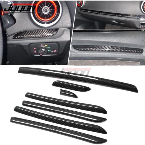 7pcs Real Carbon Fiber Interior Moldings Door Console Cover Panel Trim Strips For Audi A3 8V S3 RS3 2014 2015 2016 2017 2018