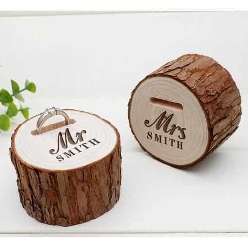 Mr and Mrs Ring Boxes,Customized Wedding Ring Box,Engraved Wood Ring Box,Personalized Ring Holder,Rustic Ring Pillow Wood Slices