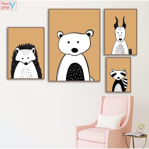 Nursery Wall Art Canvas Painting Rabbit Bear Raccoon Zebra Antelope Nordic Posters And Prints Wall Pictures Baby Kids Room Decor
