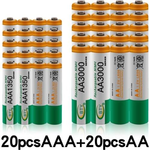100% New 1.2V AA 3000mAh NI-MH Rechargeable Batteries+AAA battery 1350 mAh Rechageable battery NI-MH 1.2 V AAA battery