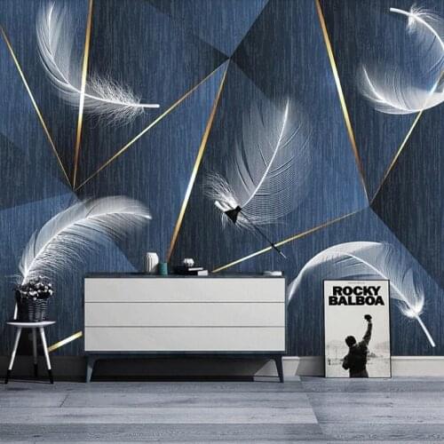 Custom 3D Photo Wallpaper Abstract Feather Modern Blue Geometric Relief Living Room Sofa TV Background Design Mural Wall Paper