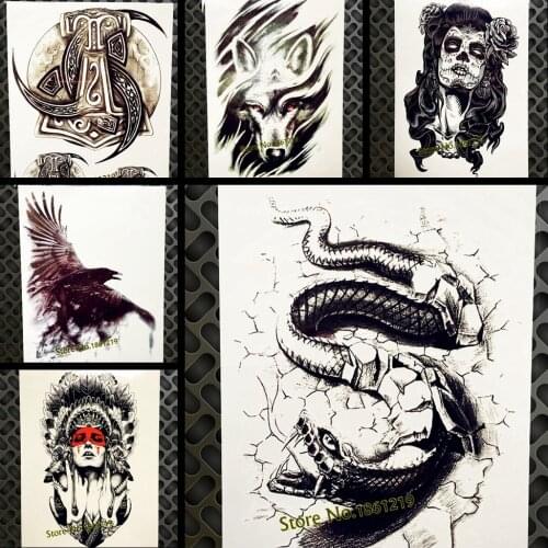Vivid Large Black Cobra Snake Temporary Tattoo For Men Women 3D Body Art Tatoo 21x15cm Arm Chest Waterproof Fake Tattoo Stickers