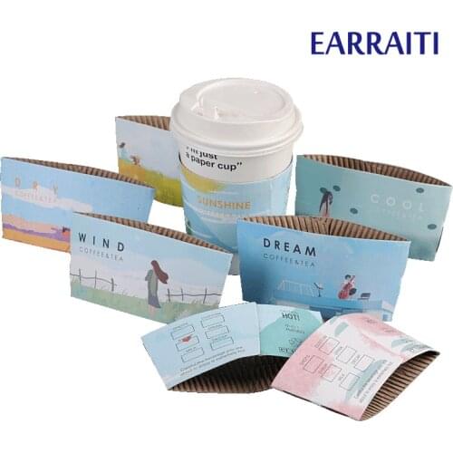 100PCS Disposable Cup Sleeve Milk Tea Shop Coffe Cup Sleeve Double Layer Craft Paper Sleeves Juice Anti-hot Ins Customize